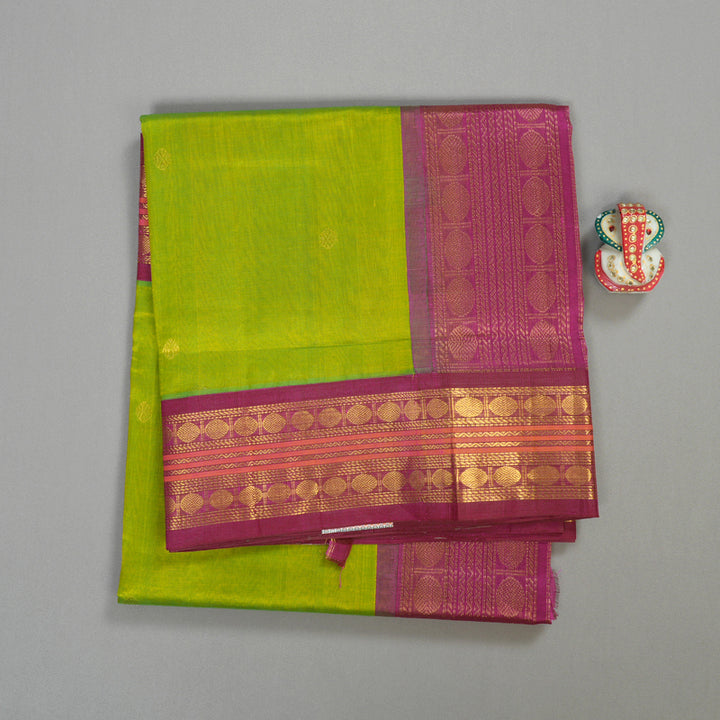 Hayagrivas handloom silk cotton saree in fluorescent green with purple KBE446E2-4