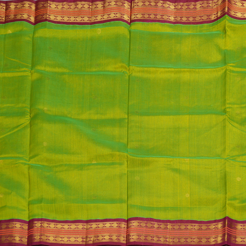 Hayagrivas handloom silk cotton saree in fluorescent green with purple KBE446E2-4