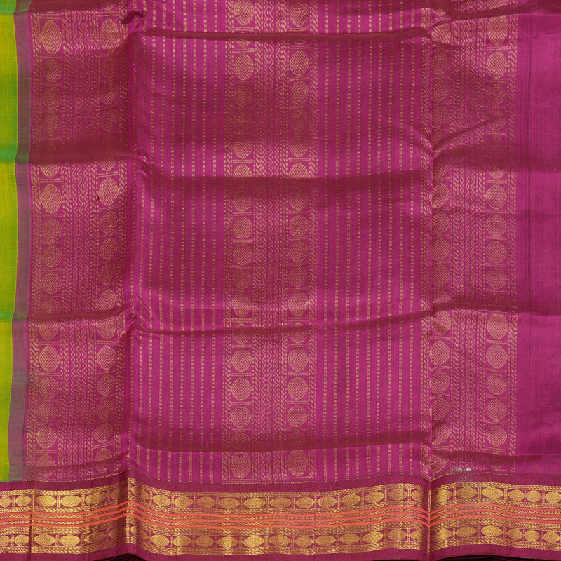 Hayagrivas handloom silk cotton saree in fluorescent green with purple KBE446E2-4