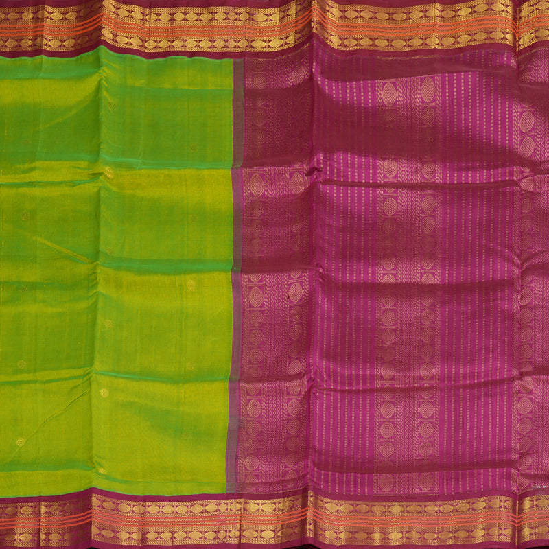 Hayagrivas handloom silk cotton saree in fluorescent green with purple KBE446E2-4