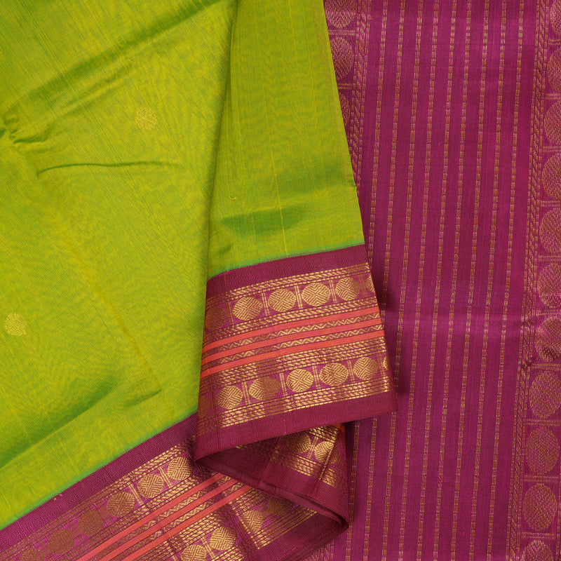 Hayagrivas handloom silk cotton saree in fluorescent green with purple KBE446E2-4