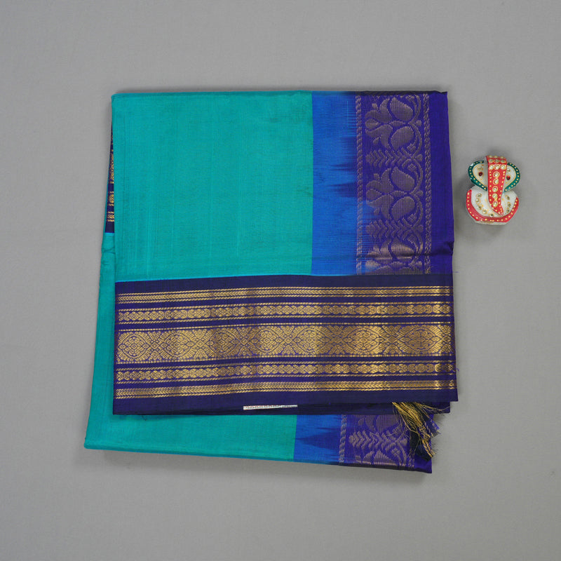 Hayagrivas Pure Silk Cotton saree in Aqua Blue with Blue KBE446E3-10