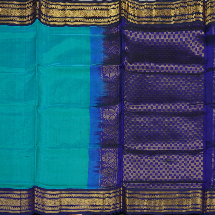 Hayagrivas Pure Silk Cotton saree in Aqua Blue with Blue KBE446E3-10