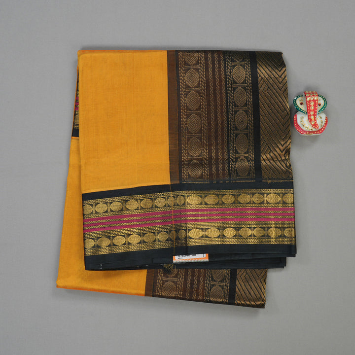 Hayagrivas Pure Silk Cotton Saree in Mustard Yellow with Black KBE446E3-16