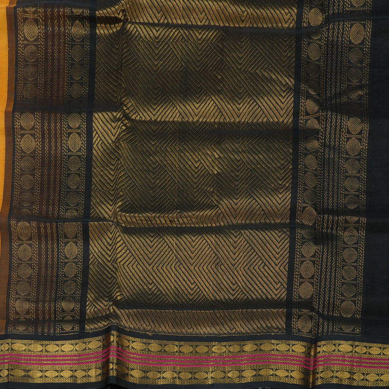 Hayagrivas Pure Silk Cotton Saree in Mustard Yellow with Black KBE446E3-16