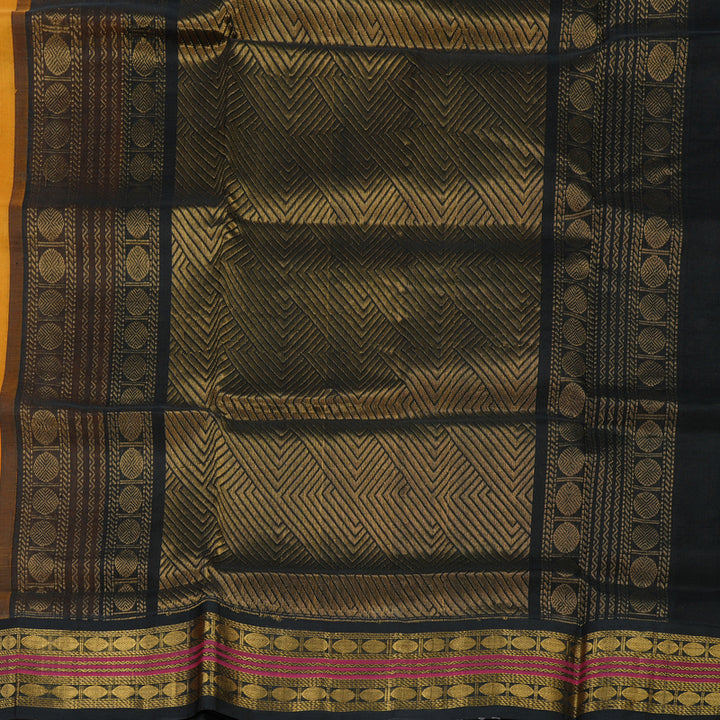 Hayagrivas Pure Silk Cotton Saree in Mustard Yellow with Black KBE446E3-16