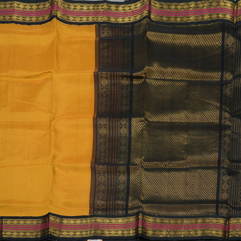 Hayagrivas Pure Silk Cotton Saree in Mustard Yellow with Black KBE446E3-16
