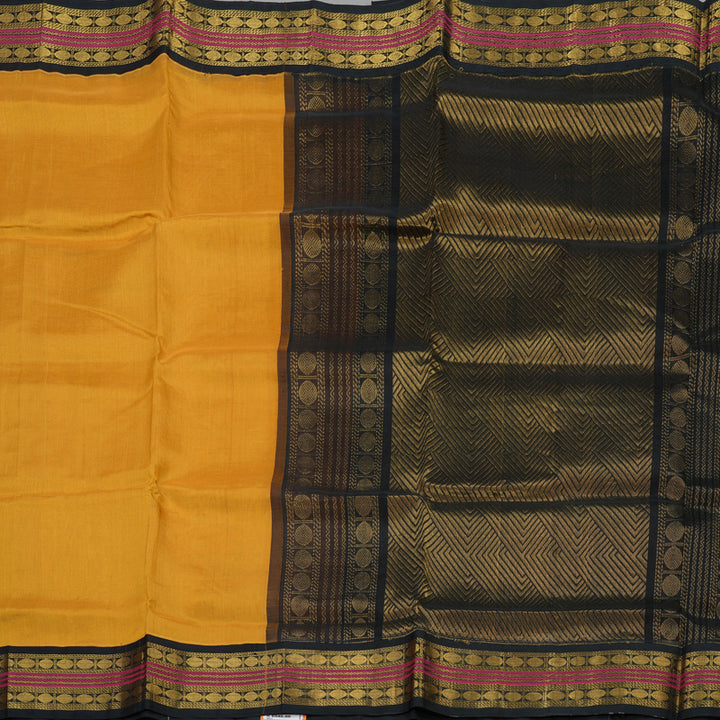 Hayagrivas Pure Silk Cotton Saree in Mustard Yellow with Black KBE446E3-16