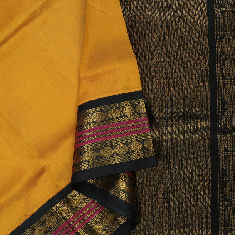 Hayagrivas Pure Silk Cotton Saree in Mustard Yellow with Black KBE446E3-16