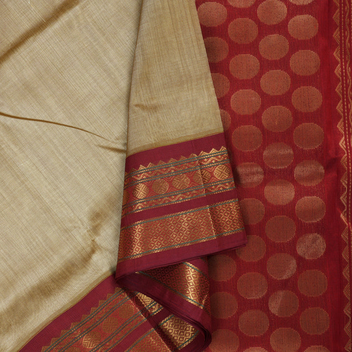 Hayagrivas Handloom Pure Silk Cotton Saree in Whimsical Sandal KBE446E3-8
