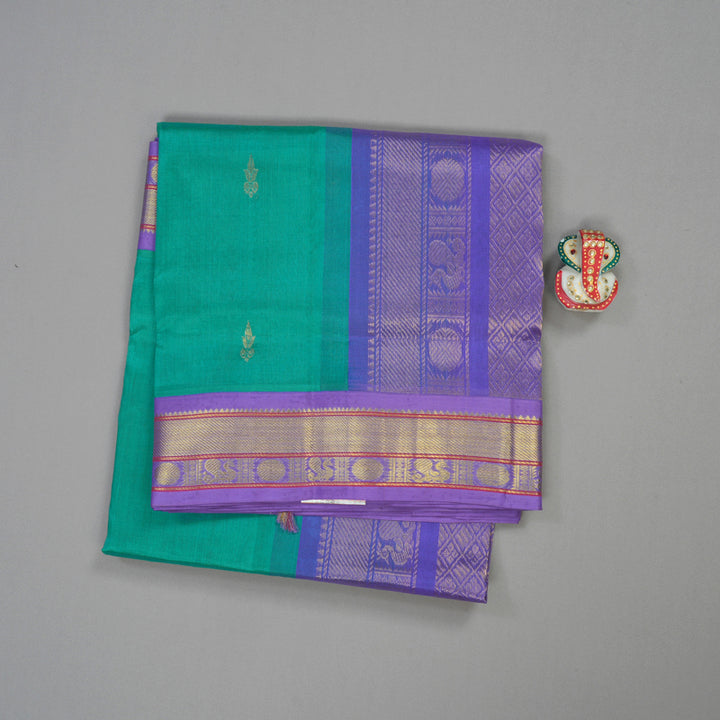 Hayagrivas Handloom Pure Silk Cotton Saree In Light Sea Green with Lavendar KBE446E4-2