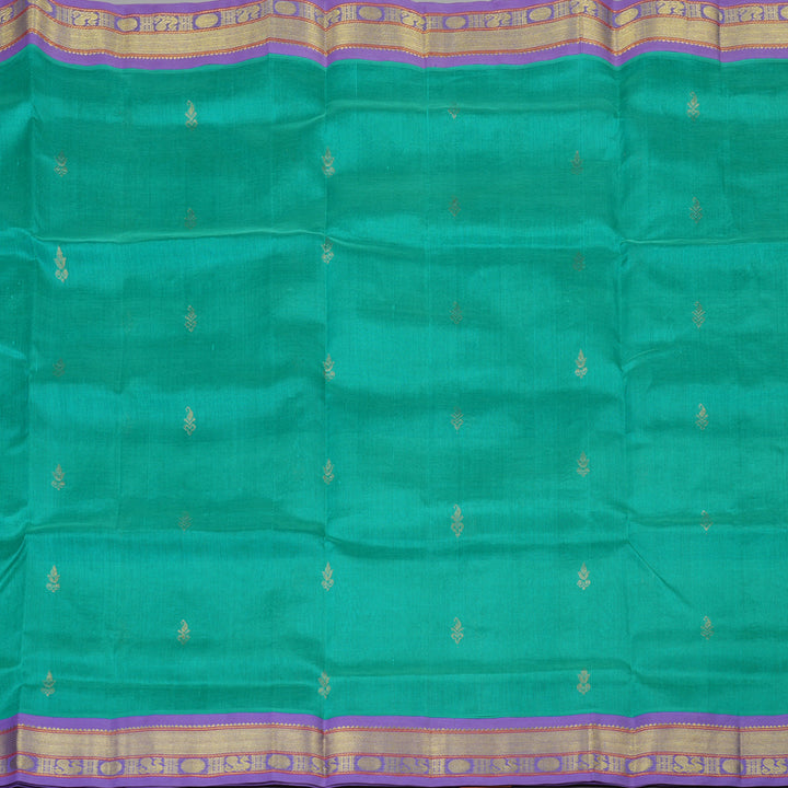 Hayagrivas Handloom Pure Silk Cotton Saree In Light Sea Green with Lavendar KBE446E4-2