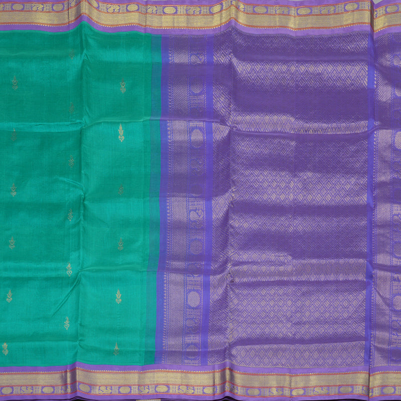 Hayagrivas Handloom Pure Silk Cotton Saree In Light Sea Green with Lavendar KBE446E4-2