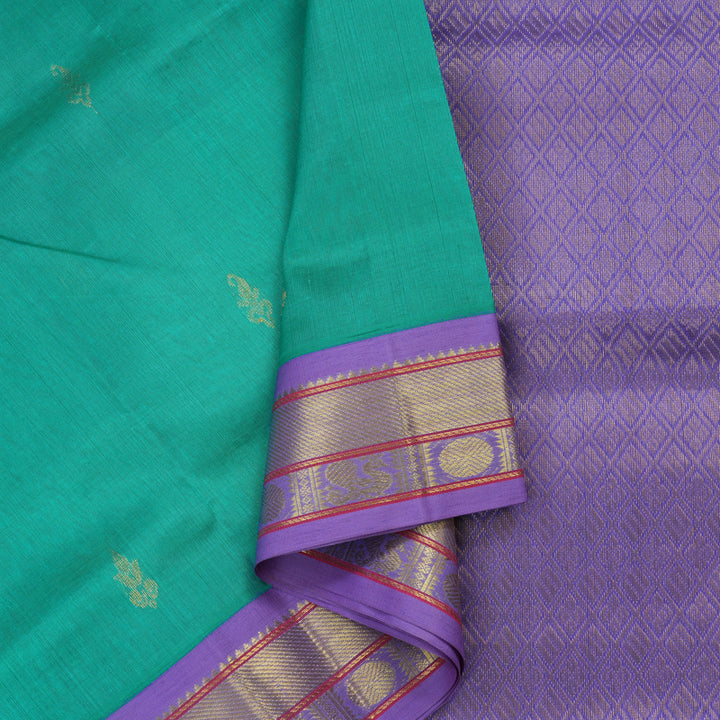 Hayagrivas Handloom Pure Silk Cotton Saree In Light Sea Green with Lavendar KBE446E4-2