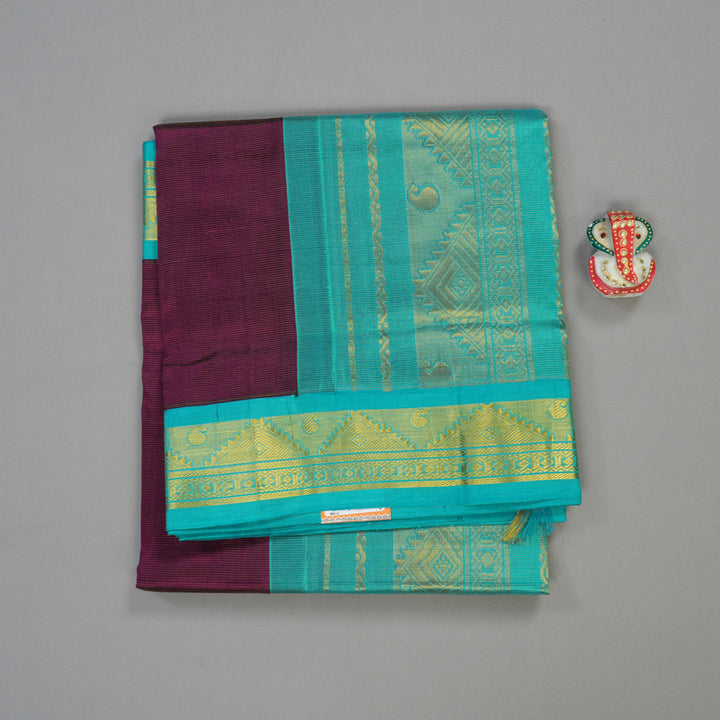 Hayagrivas Pure Silk Cotton Saree in Wine Purple with Sea Blue KBE446E5-1
