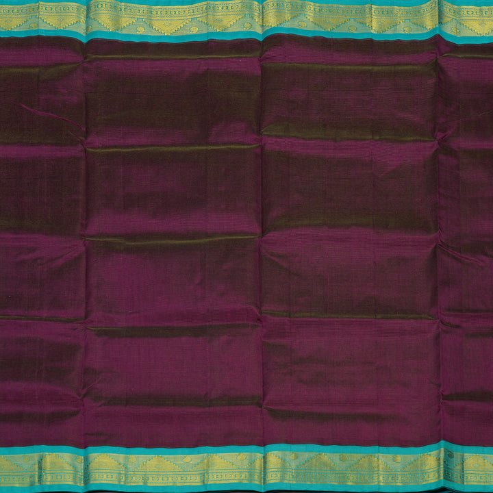 Hayagrivas Pure Silk Cotton Saree in Wine Purple with Sea Blue KBE446E5-1