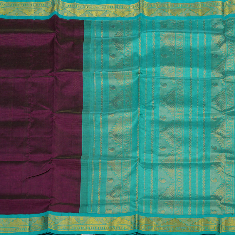 Hayagrivas Pure Silk Cotton Saree in Wine Purple with Sea Blue KBE446E5-1