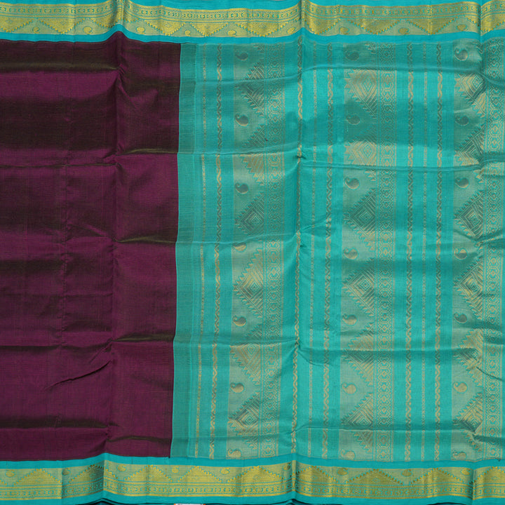 Hayagrivas Pure Silk Cotton Saree in Wine Purple with Sea Blue KBE446E5-1