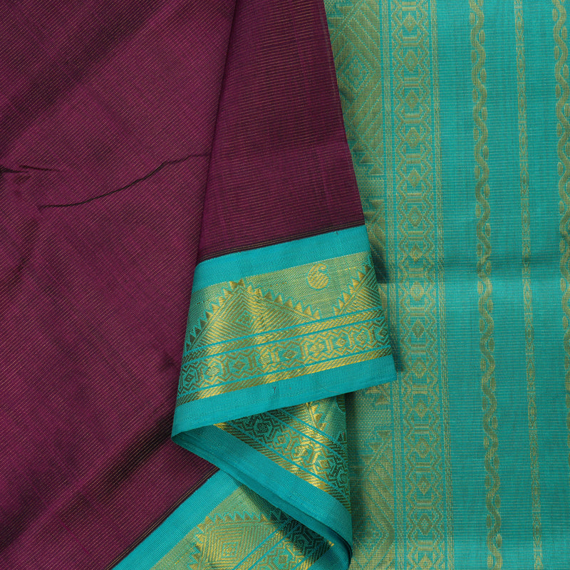 Hayagrivas Pure Silk Cotton Saree in Wine Purple with Sea Blue KBE446E5-1