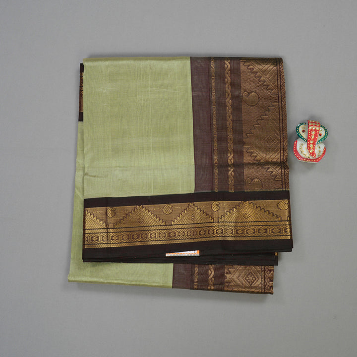Hayagrivas Pure Silk Cotton saree in Light Elaichi Green with Dark Brown KBE446E5-2