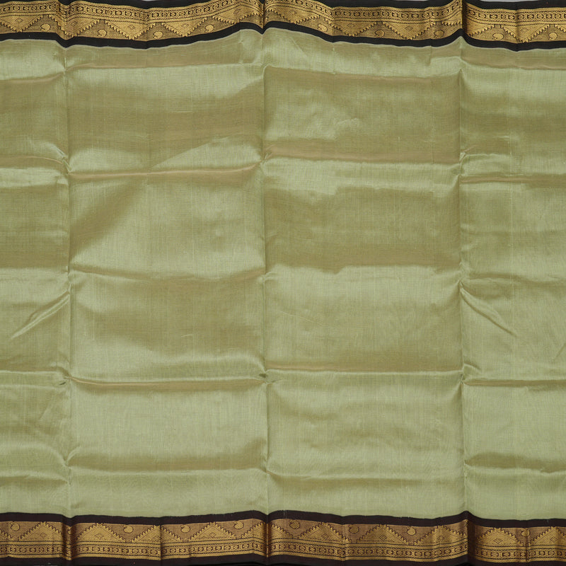 Hayagrivas Pure Silk Cotton saree in Light Elaichi Green with Dark Brown KBE446E5-2