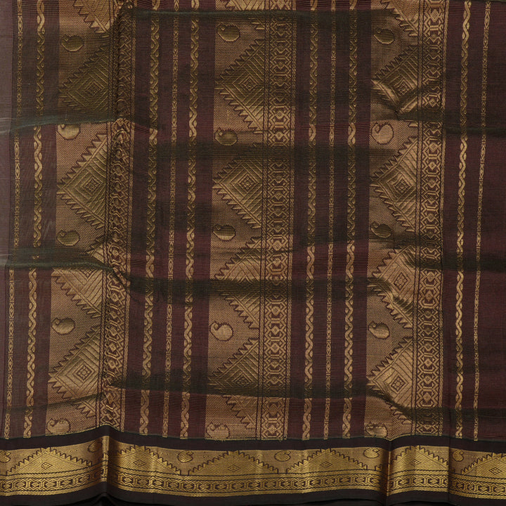 Hayagrivas Pure Silk Cotton saree in Light Elaichi Green with Dark Brown KBE446E5-2