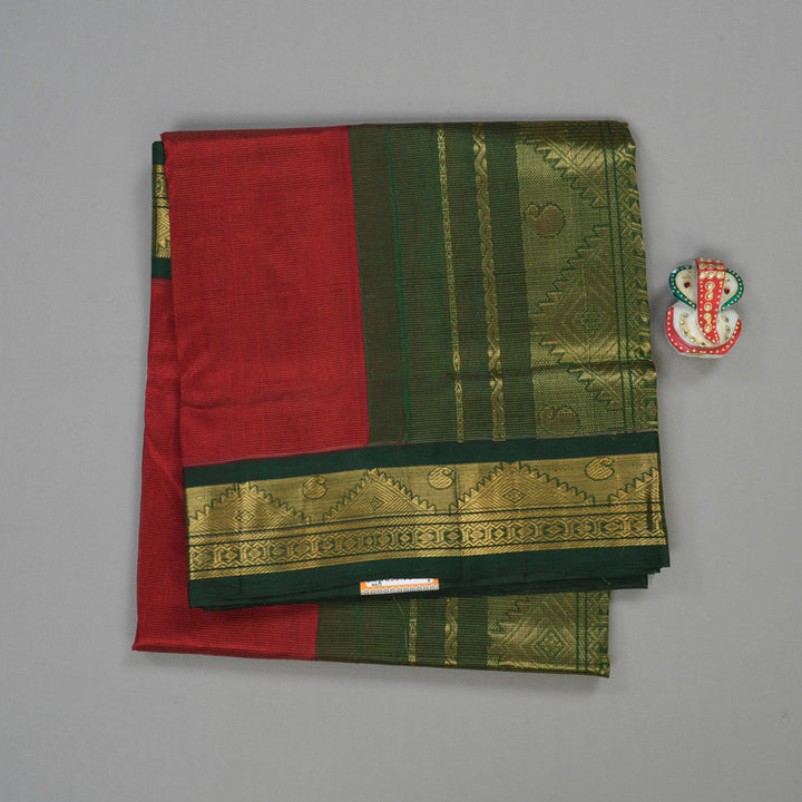 Hayagrivas Pure Silk Cotton Saree in Deep Red with Bottle Green KBE446E5-3