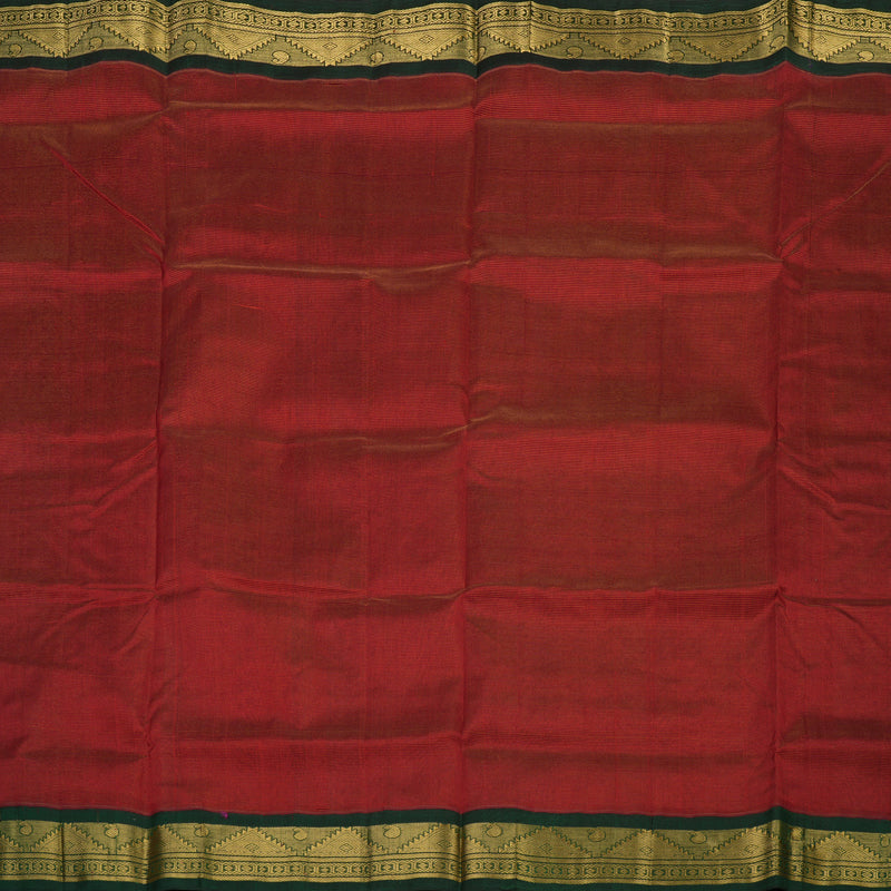 Hayagrivas Pure Silk Cotton Saree in Deep Red with Bottle Green KBE446E5-3