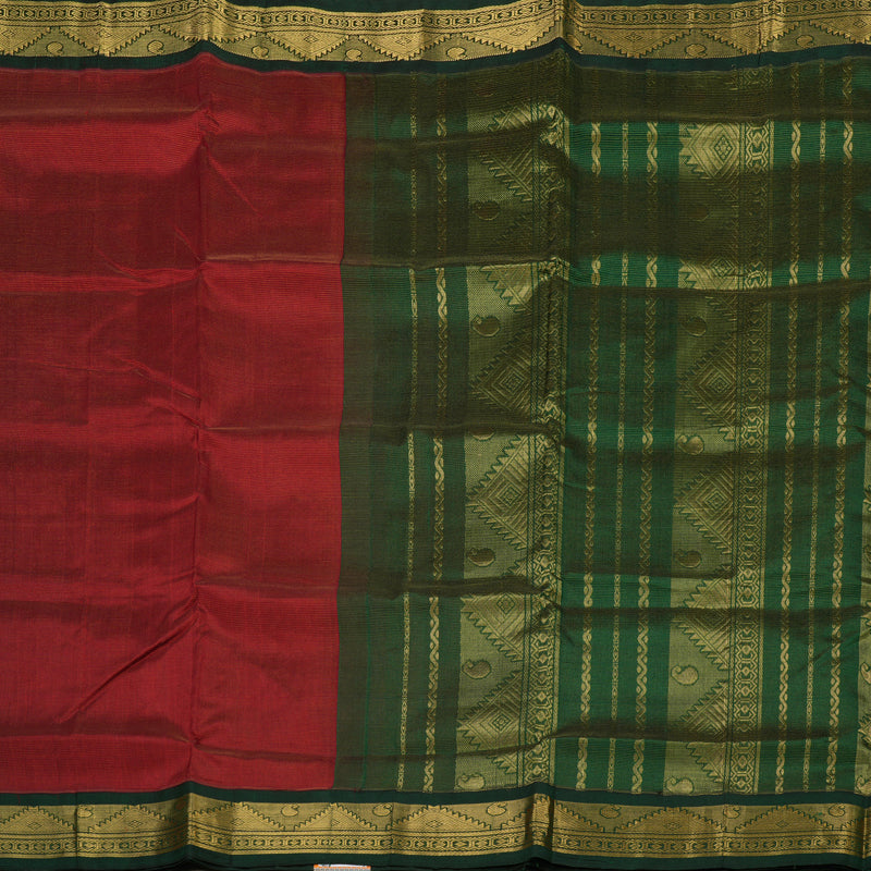 Hayagrivas Pure Silk Cotton Saree in Deep Red with Bottle Green KBE446E5-3