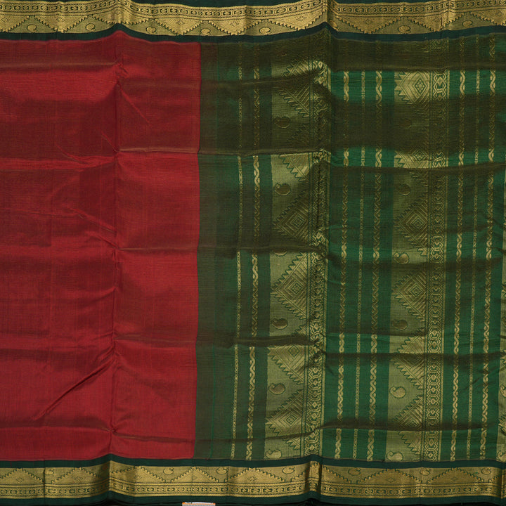 Hayagrivas Pure Silk Cotton Saree in Deep Red with Bottle Green KBE446E5-3