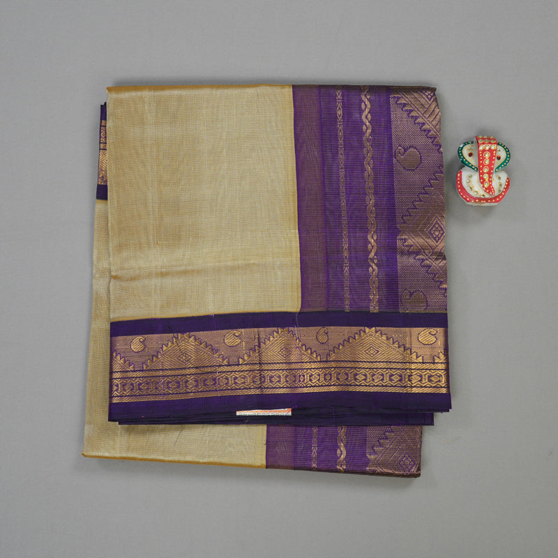 Hayagrivas Pure Silk Cotton saree in Beige with Deep Violet KBE446E5-4