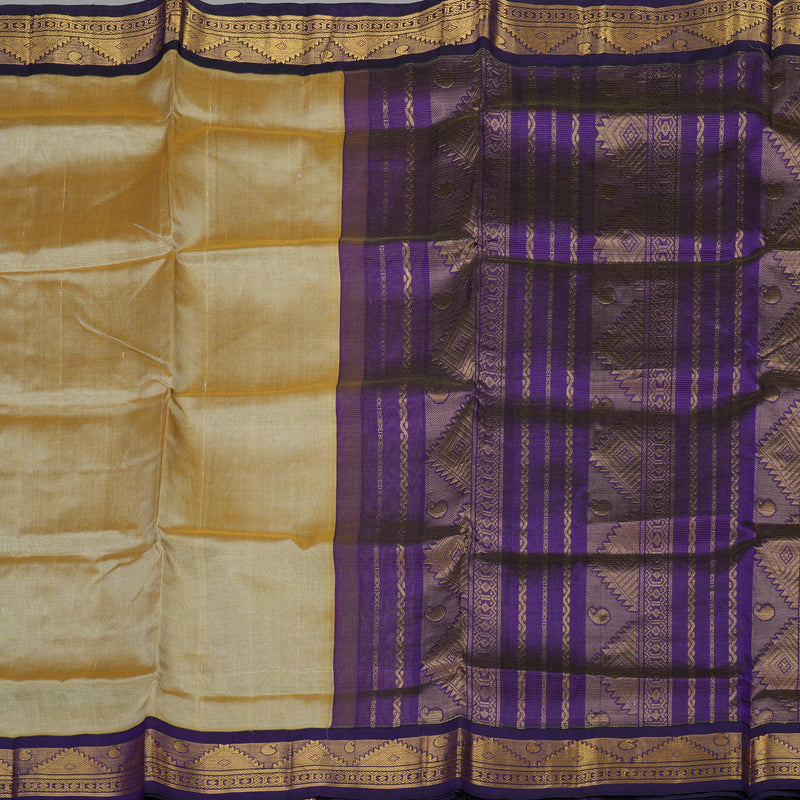 Hayagrivas Pure Silk Cotton saree in Beige with Deep Violet KBE446E5-4