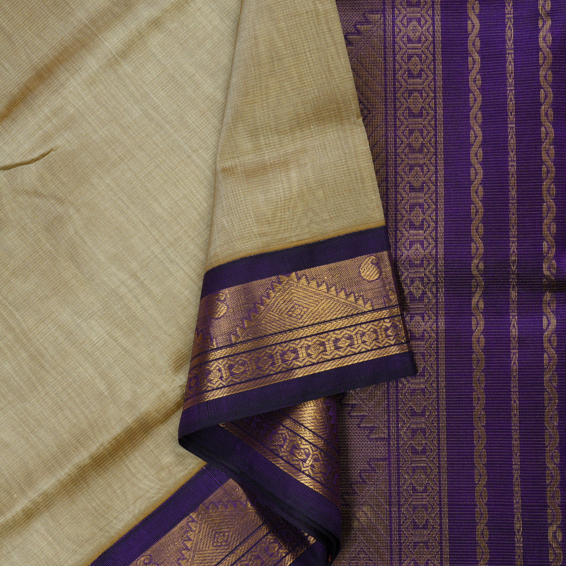 Hayagrivas Pure Silk Cotton saree in Beige with Deep Violet KBE446E5-4