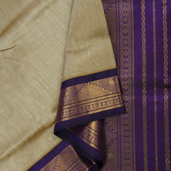 Hayagrivas Pure Silk Cotton saree in Beige with Deep Violet KBE446E5-4