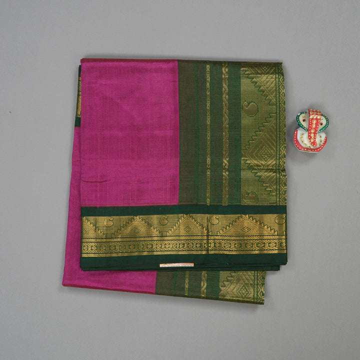 Hayagrivas Handloom Pure Silk Cotton Saree in striking  Deep pink with rich Bottle green KBE446E5-5