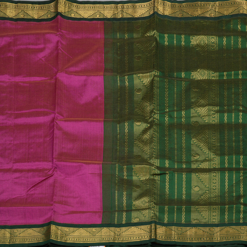 Hayagrivas Handloom Pure Silk Cotton Saree in striking  Deep pink with rich Bottle green KBE446E5-5