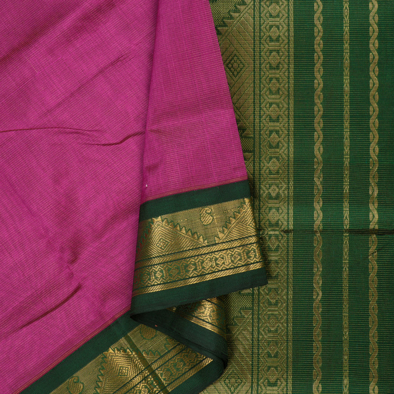 Hayagrivas Handloom Pure Silk Cotton Saree in striking  Deep pink with rich Bottle green KBE446E5-5