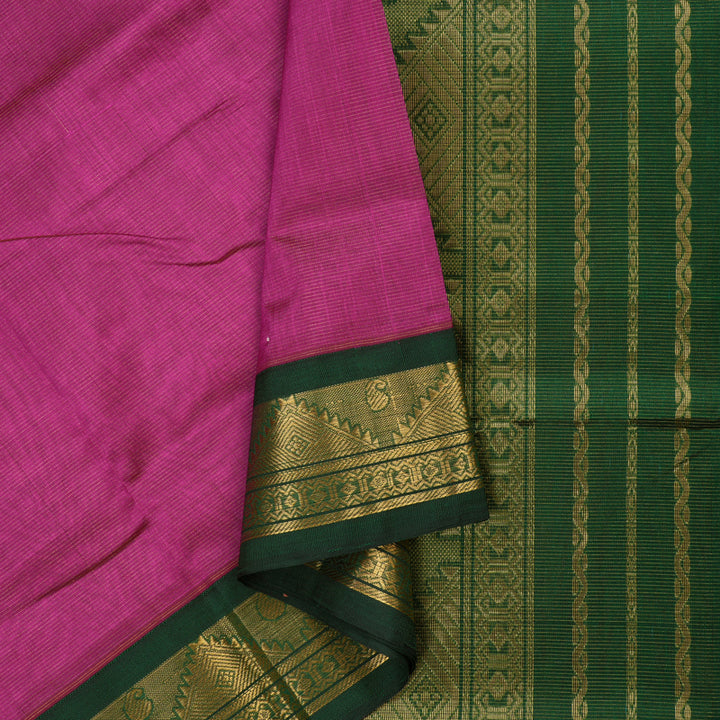 Hayagrivas Handloom Pure Silk Cotton Saree in striking  Deep pink with rich Bottle green KBE446E5-5