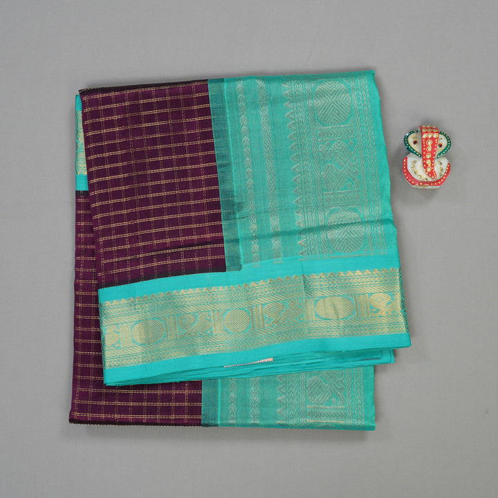 Hayagrivas Pure Silk Cotton saree in Purple with Sea Blue KBE446E6-1