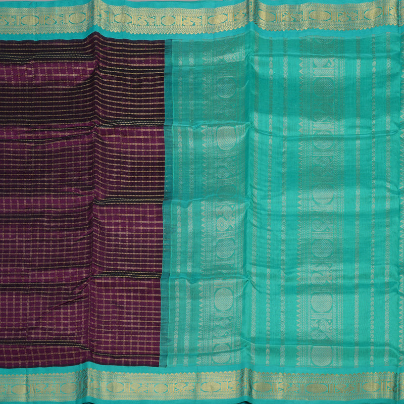 Hayagrivas Pure Silk Cotton saree in Purple with Sea Blue KBE446E6-1