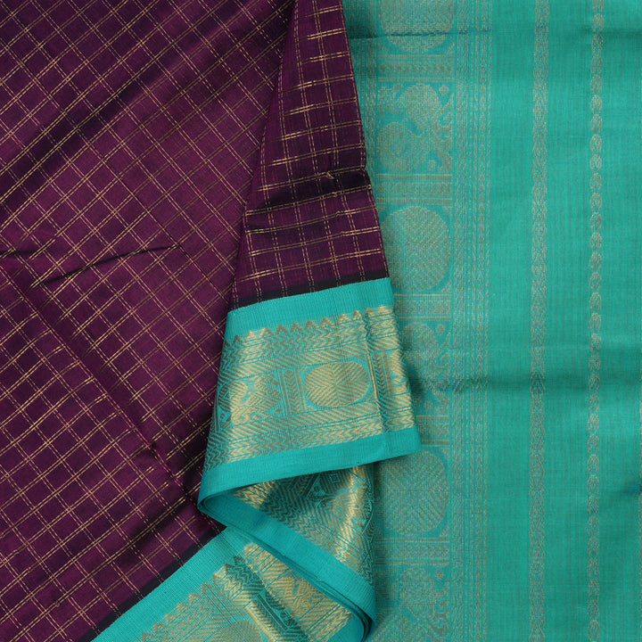 Hayagrivas Pure Silk Cotton saree in Purple with Sea Blue KBE446E6-1