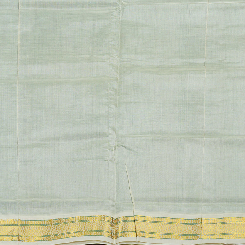 Hayagrivas Handloom Kanjivaram silk cotton saree in Refreshing sea green with half white KBE446E8-11
