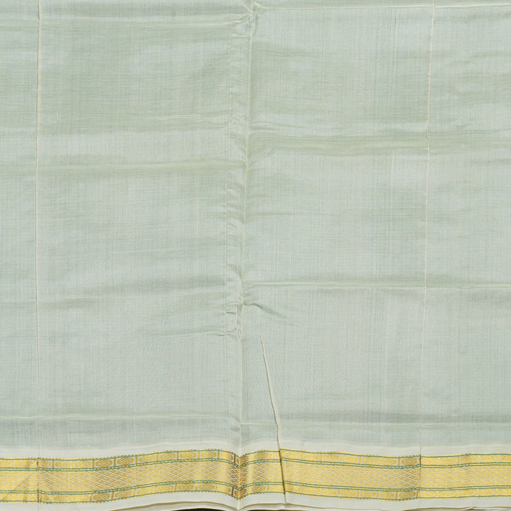 Hayagrivas Handloom Kanjivaram silk cotton saree in Refreshing sea green with half white KBE446E8-11