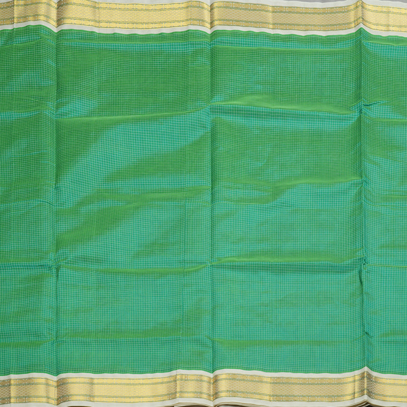 Hayagrivas Handloom Kanjivaram silk cotton saree in Refreshing sea green with half white KBE446E8-11