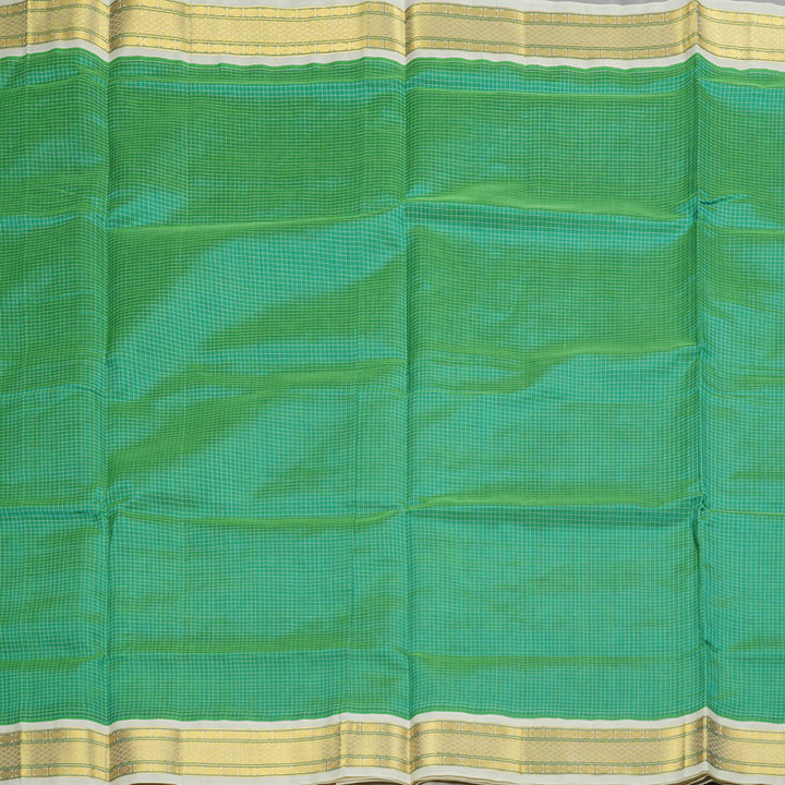 Hayagrivas Handloom Kanjivaram silk cotton saree in Refreshing sea green with half white KBE446E8-11
