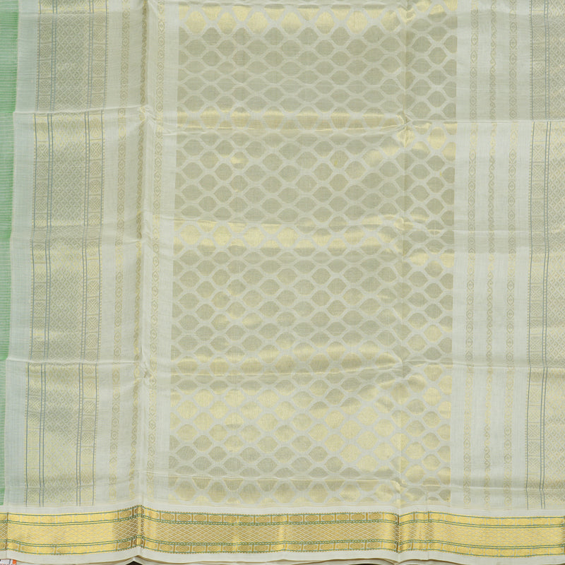 Hayagrivas Handloom Kanjivaram silk cotton saree in Refreshing sea green with half white KBE446E8-11