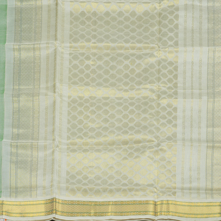 Hayagrivas Handloom Kanjivaram silk cotton saree in Refreshing sea green with half white KBE446E8-11
