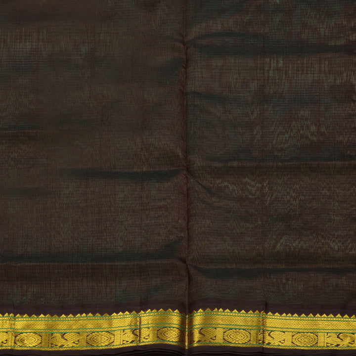 Hayagrivas Handloom Kanjivaram silk cotton saree in stunning Sea green with dark brown KBE446E8-14