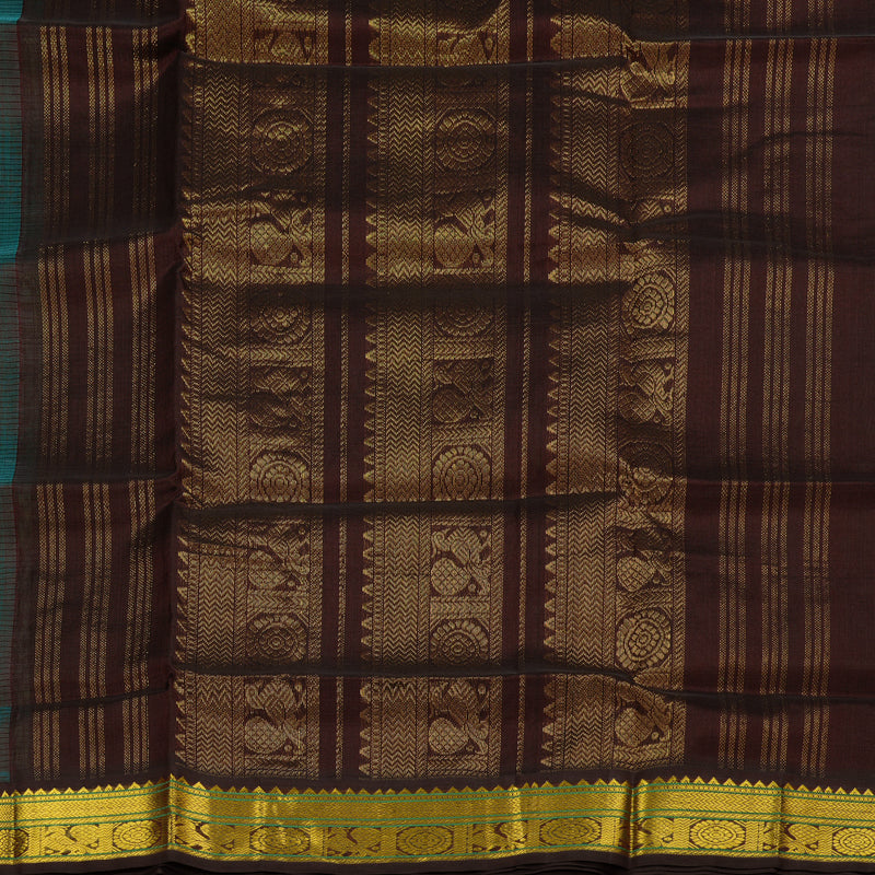 Hayagrivas Handloom Kanjivaram silk cotton saree in stunning Sea green with dark brown KBE446E8-14