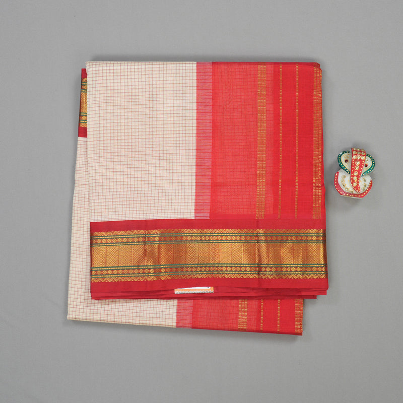Hayagrivas Pure Silk Cotton Saree in Half white with Red KBE446E8-3